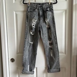 Nasty Gal Distressed / Ripped HR‎ Acid Wash Organic Jean / SZ 2